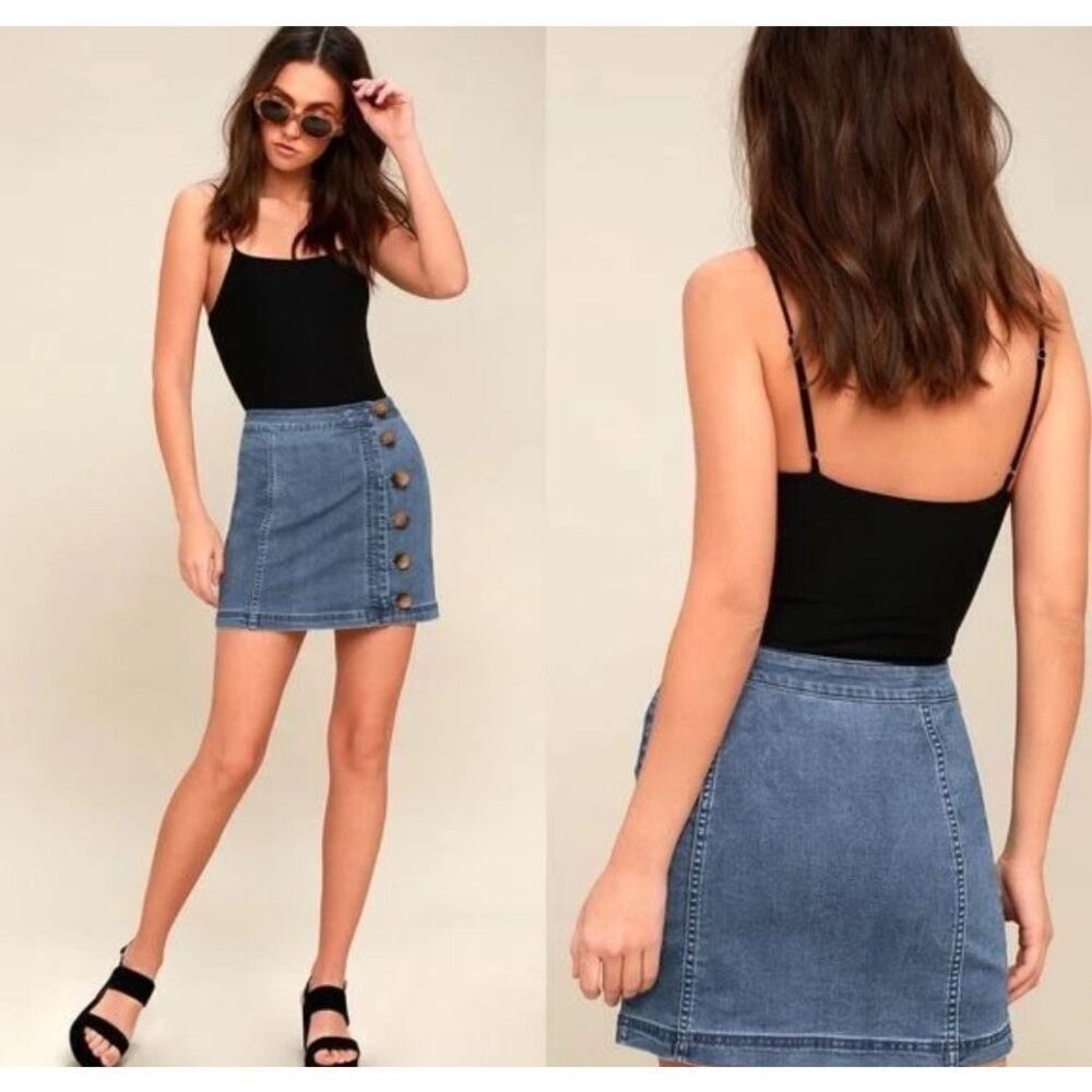 Free People Little Daisies button front denim mini skirt - 8